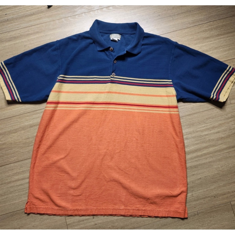 The Territory Ahead Men's XLT Polo Shirt Orange Mustard Blue Colorblock Hipster